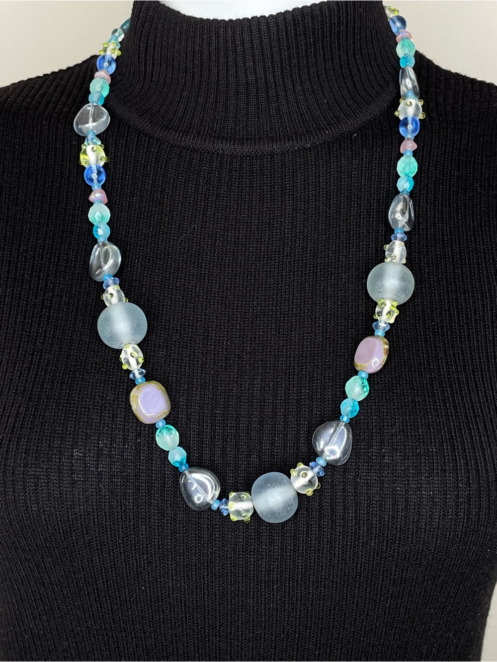 Vintage “Sea Glass” Pastel Blue Green Purple and Pink Beaded Necklace